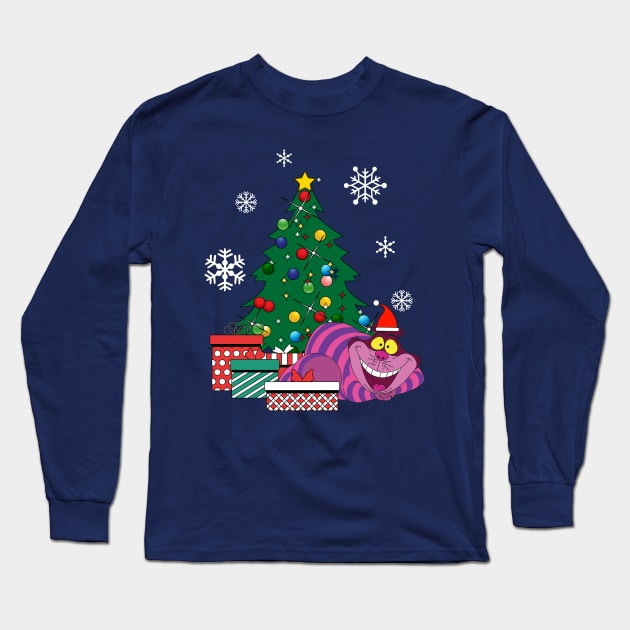 Cheshire Cat Around The Christmas Tree Wonderland Long Sleeve T-Shirt by Nova5